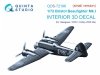 Quinta Studio QDS-72196 Bristol Beaufighter Mk.I 3D-Printed & coloured Interior on decal paper (Hasegawa/MPM/Hobby2000) (small version) 1/72
